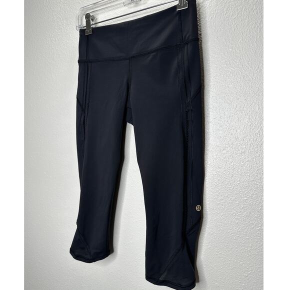 Lululemon Black Crop Leggings Mesh Calf Detail Yoga Pant Legging 4 - Picture 3 of 9